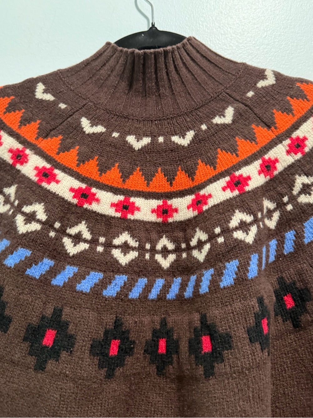 MaxMara Brown Fair Isle Turtleneck Sweater with Multicolor Yoke - Picture 4 of 6